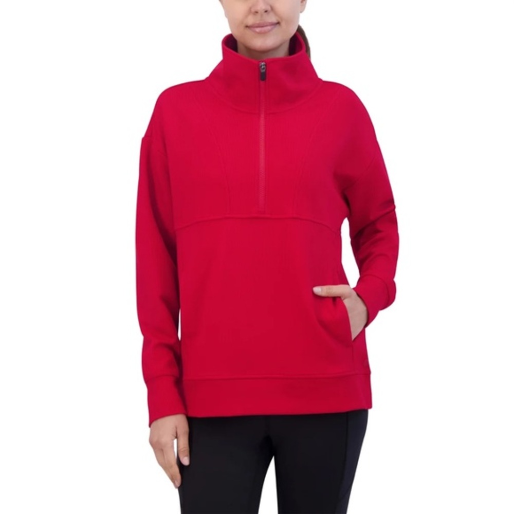 Red quarterzip Pullover ribbed Sweatshirt